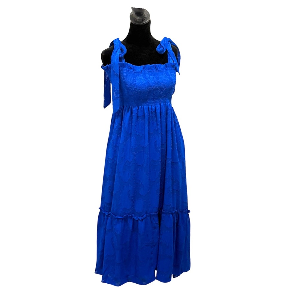 Lilly Pulitzer Rivera Smocked Midi Dress Women's XS Blue Paisley Tiered
